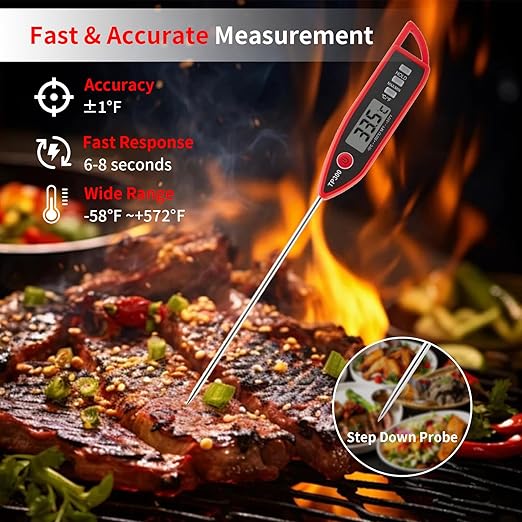 YFL Digital Meat Thermometer, Instant Read Food Thermometer, Large LCD Display, Waterproof Cooking Thermometer for Oven BBQ Grill Smoker Beef Turkey Camping & Kitchen Gadgets