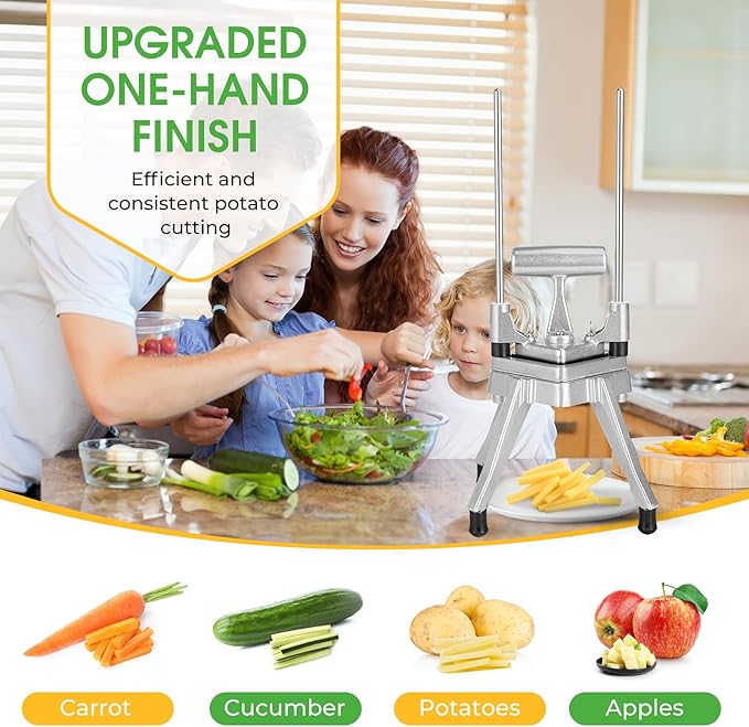 Commercial Vegetable Chopper & French Fry Cutter Stainless Steel - Includes 3 Blade Sizes (1/2",3/8",1/4")- Perfect for Home Kitchen or Restaurant Use - Dices, Slices & Chops Fruits and Potato