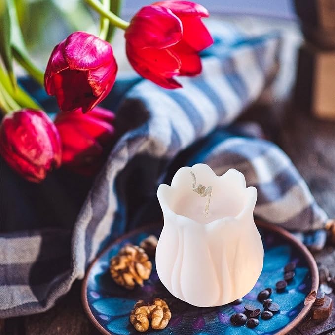Silicone Candle Mold, 3D Handmade Soap Mould,Tulip Flower Shape Mold,Fondant Chocolate Baking Molds,Polymer Clay Casting Mold for Candle Making Home Decoration