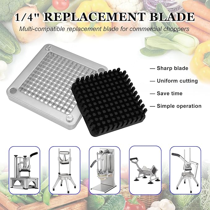 Replacement Chopper 1/4" Blade, Commercial Vegetable Chopper Dicer, French Fry Cutter Stainless Steel Blade for Fruit Cutting Machine Tomato Onion Pusher Block