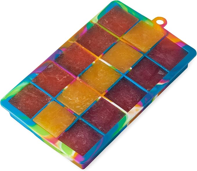 Host Ice Cube Tray with Lid, Makes 15 1.25" Cubes, Durable Silicone Trays, Perfect for Cocktails, Beverages, Mocktails, Iced Coffee, Tea, Infused Water, Kitchen Essentials, Set of 1, Colored Marble