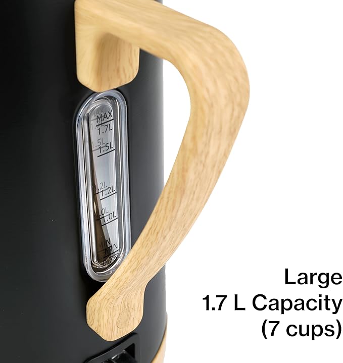 PantryPro 1.7L 1500W Rapid-Boil Electric Kettle - Stainless Steel Interior - Auto Shut-Off, Boil-Dry Protection, LED Indicator, Wide Opening - Black