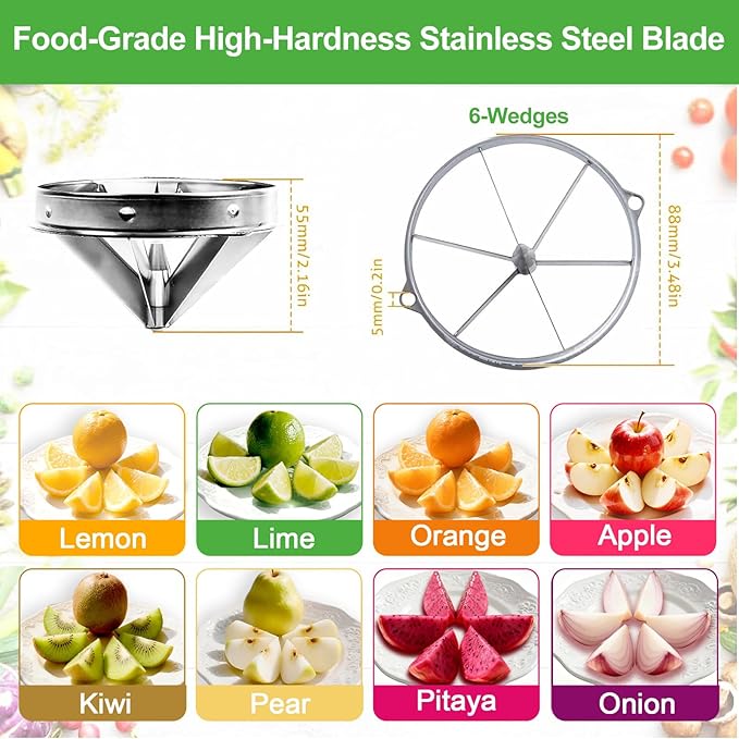 Commercial Lemon Cutter with V-Shaped 420 Stainless Steel Blades 6-Section Vegetable Machine Commercial Vegetable Chopper Dicer Lemon Cutter for Fruit Lemon Orange with One Brush Cleaner Included