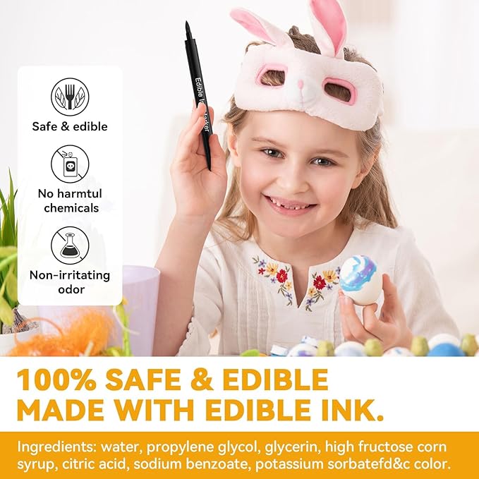 Edible Markers for Cookie Decorating, Food Coloring Marker, Upgrade Double Side Food Grade Pens for Decorating Fondant Cakes, Easter Eggs, Macaron, Frosting (3 Black Count（Pack of 1))
