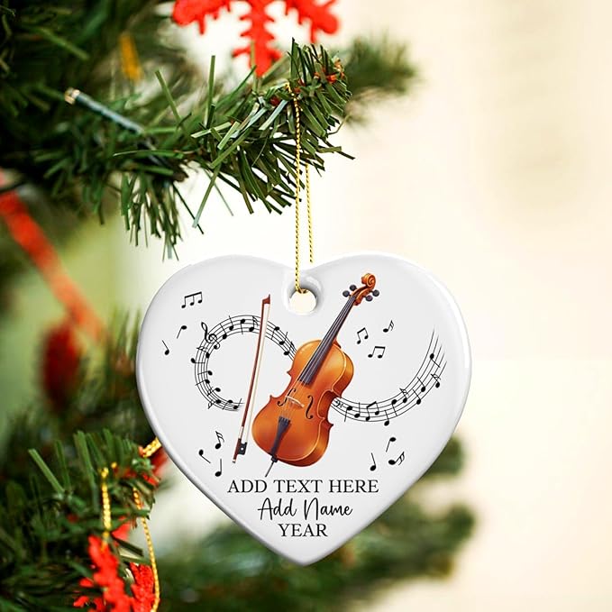 Personalized Cello Xmas Ceramic Ornament with Text Name & Year, Customized Cellist Ornament Christmas 2025, Cello Music Instrument Christmas Ornaments, Gift for Men Women Musician Teacher