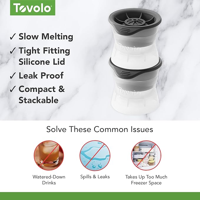 Tovolo Baseball Ice Molds Pack of 2 Large Craft Ice Mold Spheres for Whiskey Bourbon Cocktails, Dishwasher Safe BPA Free Silicone Baseball Ice Sphere Fun Gifts for Baseball Fans Coaches Fathers Dads