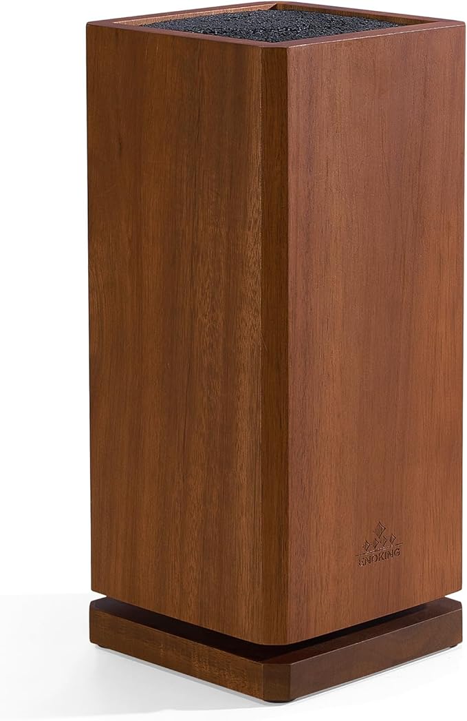 360° Rotating Magnetic Knife Block without Knivies, Acacia Wood Knife Holder with Removable Bristles, Large Capacity Knife Storage Organizer for Kitchen Countertop