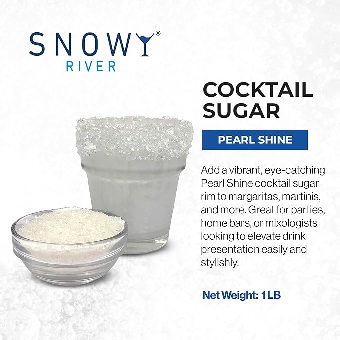 Snowy River Pearl, Cocktail & Margarita Sugar Rimmer - Vibrant Color Glass Rimming Sugar with Medium Crystal Texture - 16oz