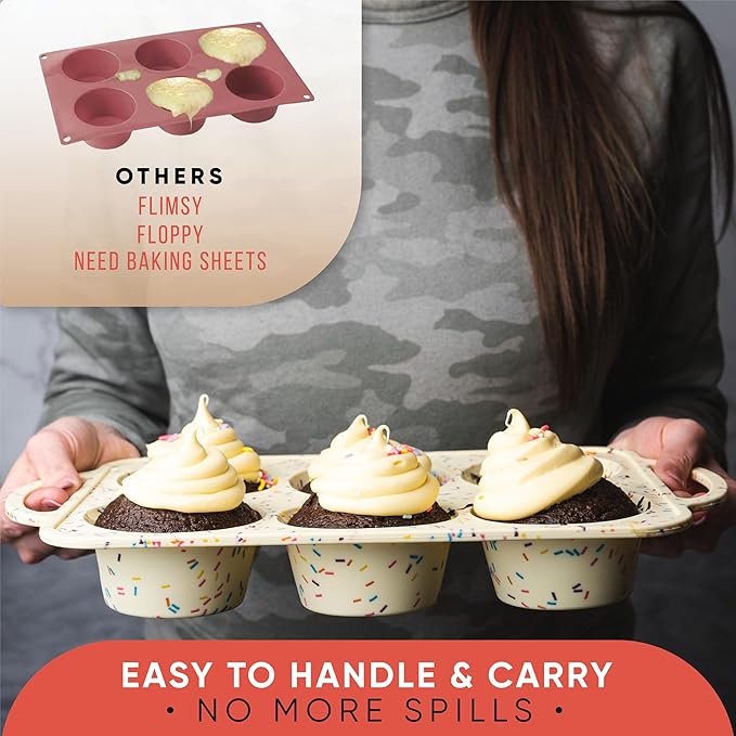 2 Pack Confetti Regular Size 6 Cup Silicone Muffin Pans for Baking, Non-Stick Silicone Cupcake Pans for Baking,Easy-Release, Metal Handles, Dishwasher Safe & BPA Free - Confetti Color
