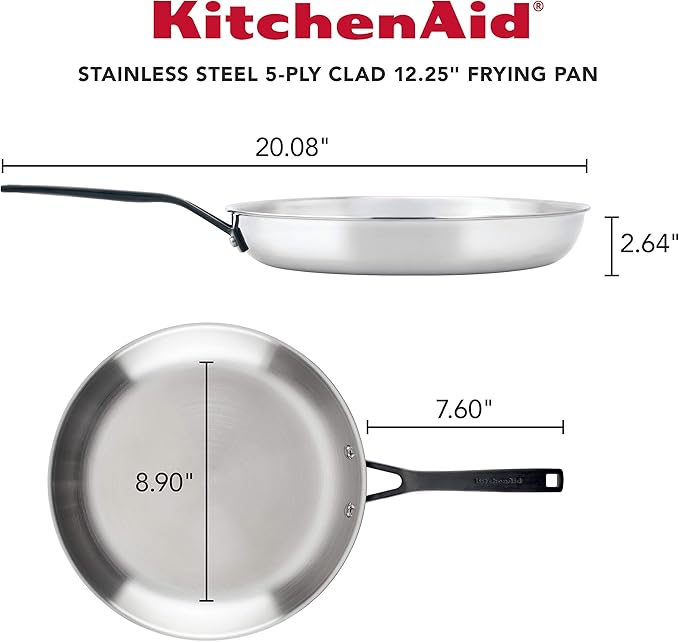 KitchenAid 5-Ply Clad Polished Stainless Steel Fry Pan/Skillet, 12.25 Inch