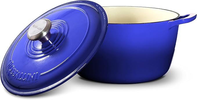 Signature Enameled Cast Iron Dutch Oven, Non-Stick Serving Pot with Tight Fitting Lid for Perfect Roasting, Baking, Sauteing, and Bread Making | 5.5Q (5.2L) - Indigo Blue