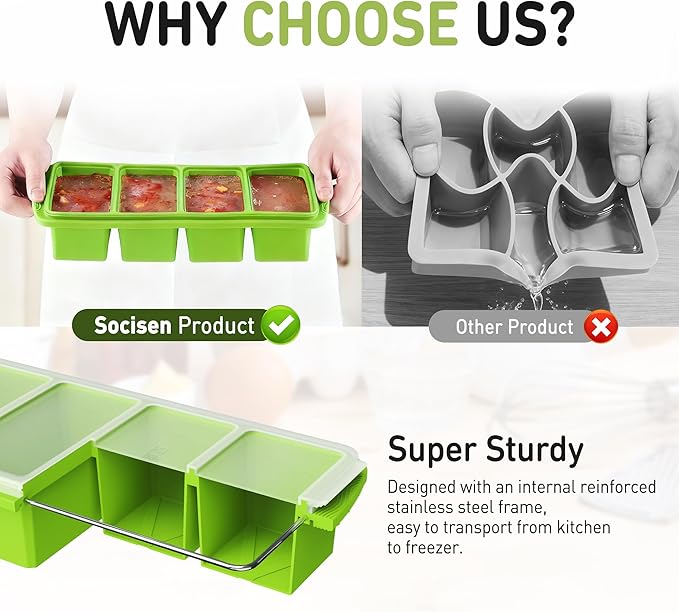 Silicone Freezer Tray with Lid Soup Freezer Container Molds with Steel Reinforced Rim Big Ice Cube Molds Pebble Ice Tray Soup Cubes Baking Dish Freezer Safe Food Storage Containers Kitchen Gadgets