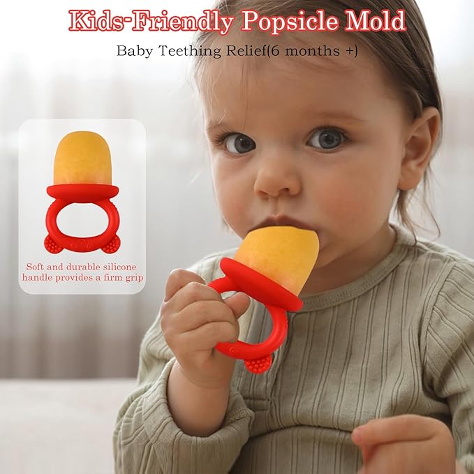 WMKGG Baby Popsicle Molds, Breastmilk Popsicle Molds for Teething Relief with Sticks, Baby Food Freezer Tray, Storage Container for Homemade Food(Red)