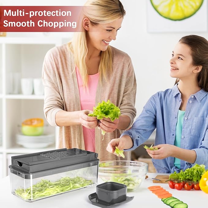 Vegetable Chopper, Onion Chopper Dicer, Mandoline Slicer, Food Chopper with Container, Vegetable Cutter for Salad Potato Carrot Garlic（9 Blades, Grey）