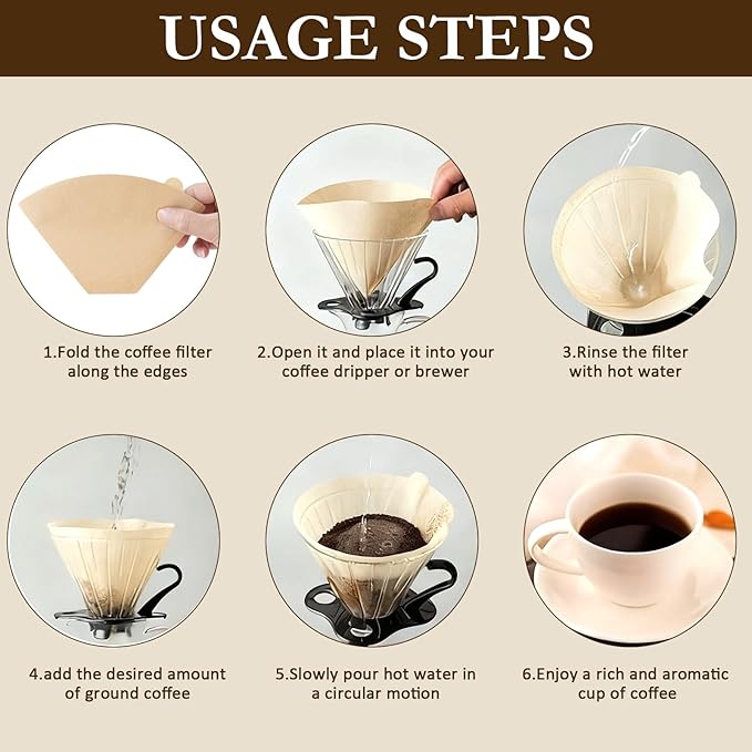 200 Count Unbleached Coffee Filters Natural Brown Cone Coffee Filter Paper for 3–8 Cup Drip Coffee Maker, Disposable Paper Coffee Filters for Pour Over Brewer & Coffee Machine