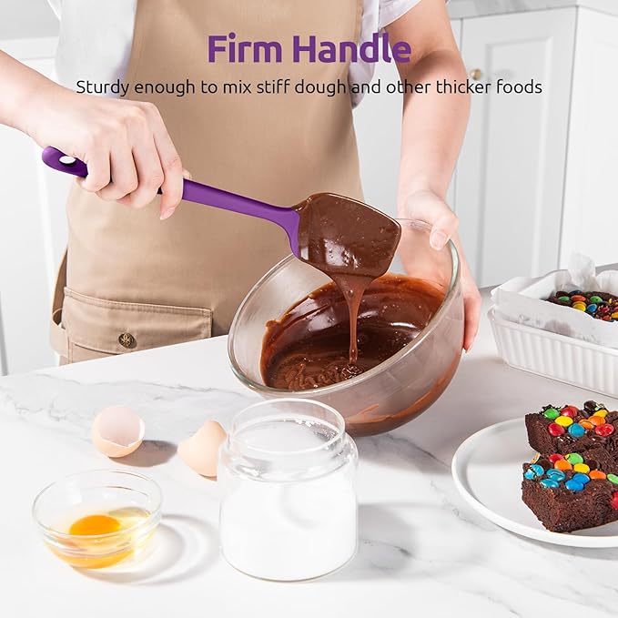 U-Taste Silicone Spoon Spatula Set, 600ºF High Heat Resistant Food Grade Flexible Rubber Scraper, Integrated Cooking Mixing Baking Kitchen Utensils Set of 3 for Nonstick Cookware (Purple)