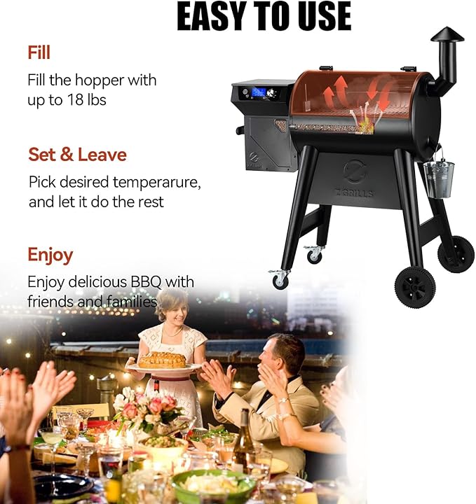 Z GRILLS Wood Pellet Grill Smoker with PID 3.0 Controller, 459 SQ.IN, 450°F Max Temperature, 8 in-1 BBQ Grill, LCD Screen, Meat Probes, Rain Cover, Backyard Camping Bake and Roast, 450E