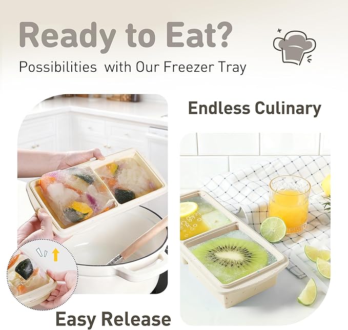 Silicone Freezer Tray with Lid Soup Freezer Container Molds with Steel Reinforced Rim Large Ice Cube Freezer Molds Soup, Sauce, Leftovers, Homemade Meal Prep Freezing Kitchen Storage Containers Cream