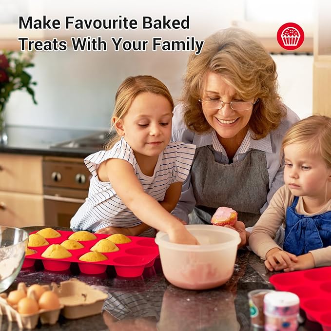 Redfly 3 Pack Silicone Muffin Pan & Cupcake Pans for Baking - 12 Cup Regular Size BPA Free Egg Bites Molds