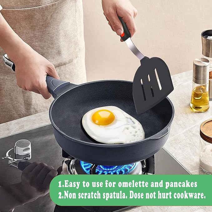 Tenta tenta kitchen Silicone Turner Pancake Slotted Spatula for Cooking - Nonstick Cookware Safe 600°F Flexible & Thin Cooking Flipper for Eggs - Reinforced Stainless Steel Core - BPA Free