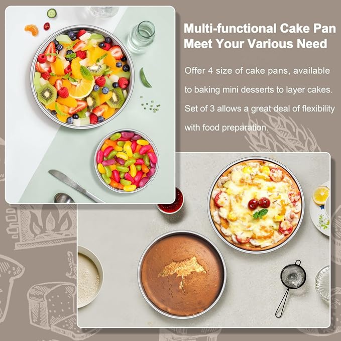 Homikit 6 Inch Cake Pan Set of 2, Stainless Steel Round Cake Pans, 2” Deep Small Nonstick Layer Cake Tins Baking Pan for Wedding Birthday Baby Shower Party, Mirror Finish & Dishwasher Safe