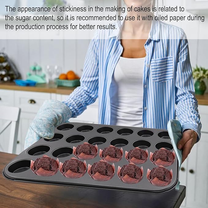 2 Pack Premium Bakeware 24-Cup, Mini Muffin Pan, Dishwasher Oven Safe (Black, Steel)