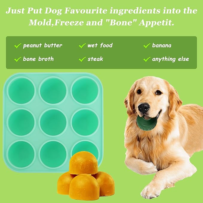 9Cavities Silicone Dog Treat Mold for Woof Pupsicle & Power Chewer Pupsicle, Frozen Dog Treat Molds for Making Refill Treats, Reusable Treat Tray for The Pupsicle Toy 25-75lbs (Extra Large)