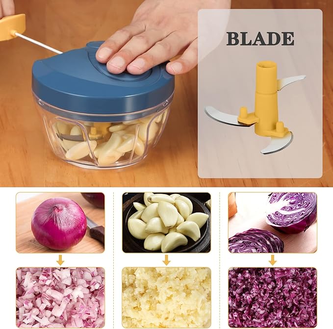 Cambom Manual Food Chopper Vegetable Cutter, Hand String Vegetable Chopper Onions Cutter for Vegetable Fruits Nuts BPA Free Food Safe Material, 550ml Yellow