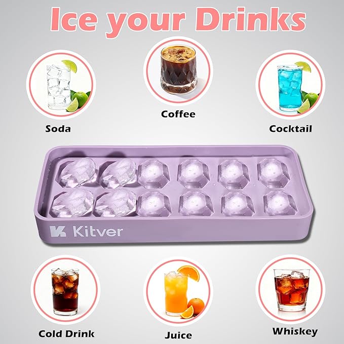 Gem Ice Cube Trays with Lid, Create Crystal Clear Ice Cubes for Whiskey & Cocktails, Flexible Silicone Trays with Leakproof Lids for Easy Stacking & Storage, BPA Free