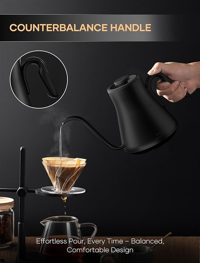 Electric Kettle, Gooseneck Electric Kettle, ±1℉ Temperature Control, Stainless Steel Inner, Quick Heating, for Pour Over Coffee, Brew Tea, Boil Hot Water, 1500W/0.9L Black