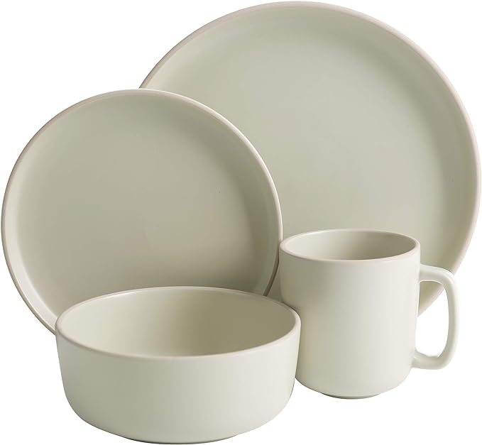 Gibson Home Zuma 16 Piece Round Kitchen Dinnerware Set, Dishes, Plates, Bowls, Mugs, Service for 4, Matte Stoneware, Cream
