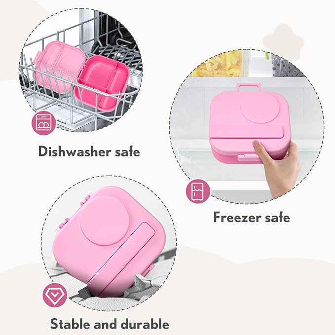 Bento Lunch Box with 12oz Soup Thermo,4 Compartments Lunch Box Containers, Spoon&Sauce Jar, BPA Free&Leak proof,Insulated Food Jar for Travel(Pink)