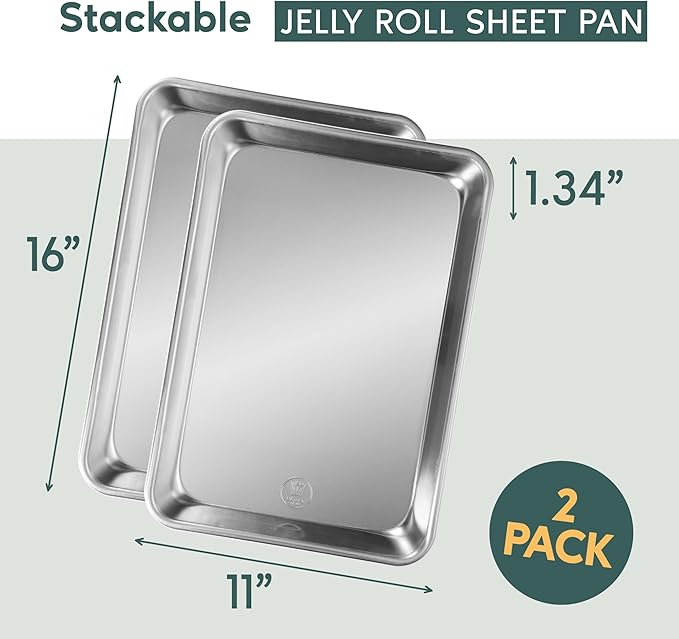Ultra Cuisine Jelly Roll Baking Sheet Pan Set of 2- Professional Bakeware for Roasting & More - Food-Safe, Warp Resistant, Bake Trays for Oven - Rimmed Cookie Sheets for Baking (Aluminum 16 x11")