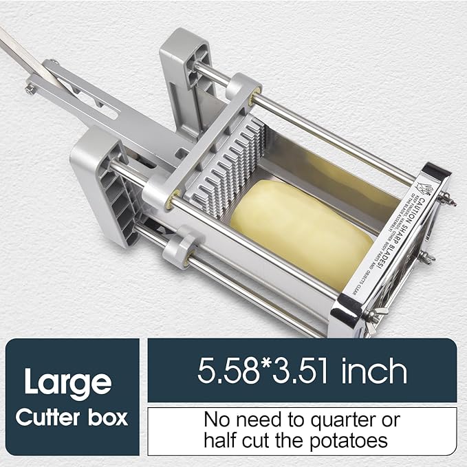 French Fry Cutter, Sopito Professional Potato Cutter Stainless Steel with 1/2-Inch and 1/4-Inch Blade Great for Potatoes Carrots Cucumbers