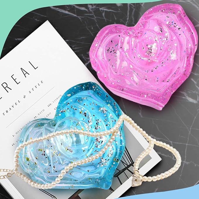 Heart Rose Jar Resin Mold with Lid ，Epoxy Resin Storage Box Casting Molds ，DIY Jewelry Container Silicone Mould (Heart)