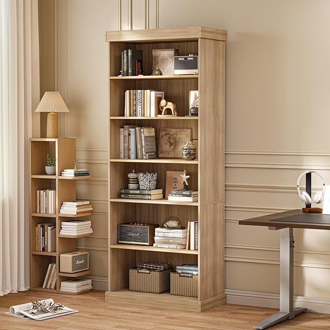 70.8" Tall Brown Bookshelf, Farmhouse Modular Bookcase with 6-Tier Adjustable Shelves, Large Storage Cabinet for Home Office, Living Room, Set of 4