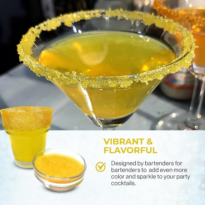 Snowy River Yellow, Cocktail & Margarita Sugar Rimmer - Vibrant Naturally Colored Sugar for Cocktail Rimming, Baking & Decorating, Medium Crystal - 16oz