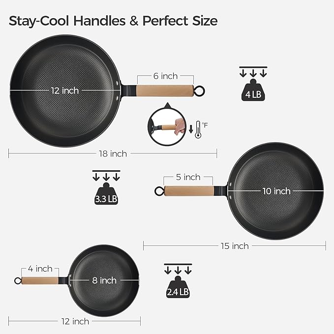 YUTANN 8&10&12 Inch Non-stick Cast Iron Skillet,Enameled Pre-seasoned Frying Pan with Detachable Handle,Lightweight,Dishwasher Oven Safe (500°F)