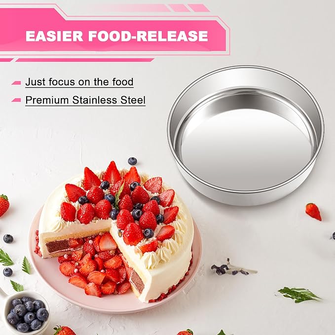 6 Inch Cake Pan Set of 2, Stainless Steel Round Layer Cake Baking Pans Tins, Non-Toxic & Healthy, Leak-proof & Easy Clean & Dishwasher Safe