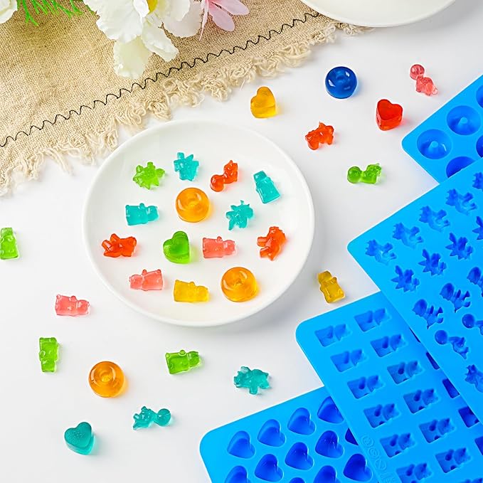 Gummy Candy Molds with 2 Droppers, Silicone Molds Include Bear, Dinosaur, Heart, Donut, 4 Pcs, 201 Cavities