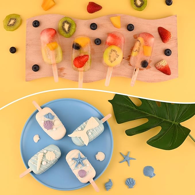 Sakolla Large Silicone Popsicle Molds Set of 3, Oval 4 Cavities Homemade Ice Pop Molds with 150 Wooden Sticks for Ice Cream, Cakesicles, Cake Pop (Purple)