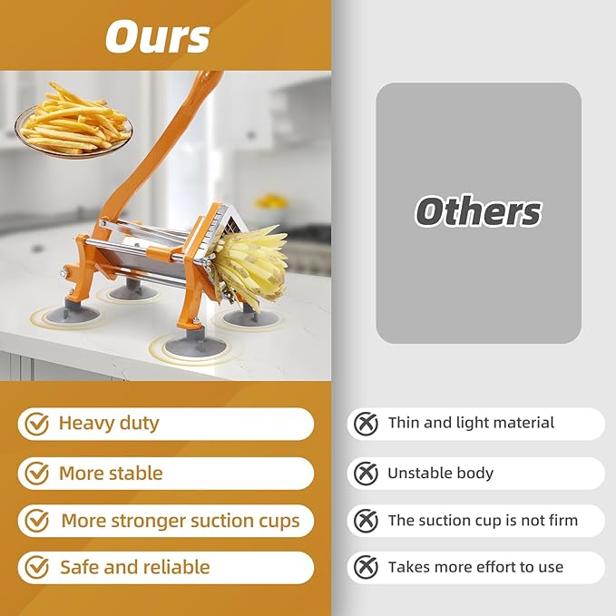 French Fry Cutter Commercial Potato Slicer with Suction Feet Complete Set, Includes 3/8", Orange