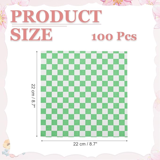 PATIKIL 8.7" x 8.7" Waxed Paper Sheets, 100Pcs Square Pattern Oil-absorbing Dry Food Wrapping Paper for Bakery Coffee Shop Home Baking Kitchen DIY, Green