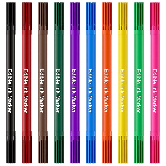 Jewem (Upgrade) Edible Markers for Cookie Decorating,10Pcs Food Coloring Pens, Double Side Food Grade Pens with Fine & Thick Tip for Decorating Fondant, Cakes, Cookies, Easter Eggs, Frosting, Macaron, Halloween, Christmas