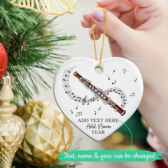 Personalized Oboist Christmas Ceramic Ornament 2025, Custom Text Name & Year Oboe Ornament Gift for Student Friend, Oboe Teacher Christmas Tree Ornaments, Musical Instruments Xmas Decorations