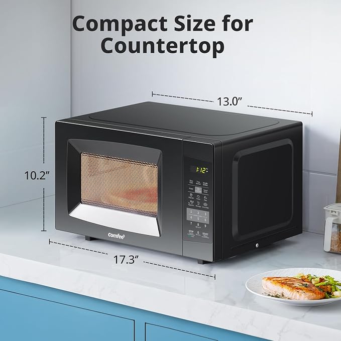 COMFEE EM720CPL-PMB Countertop Microwave Oven with Sound On/Off, ECO Mode and Easy One-Touch Buttons, 0.7 Cu Ft, Black