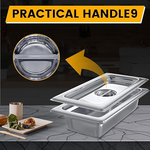 Stainless Steel Pan Lid - Fits 1/3 Size Steam Table Pans Dishwasher Safe for Catering, Buffets, Restaurants
