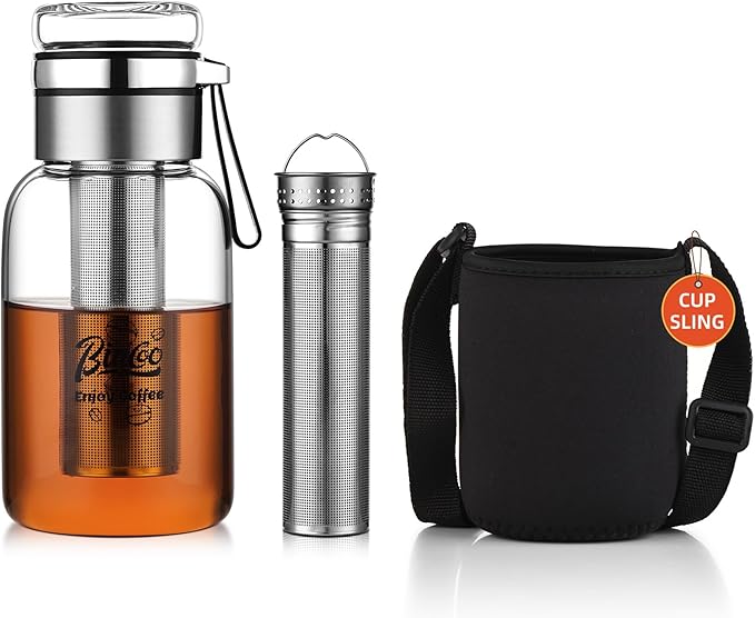 Glass Cold Brew Coffee Maker with Extended Fine Mesh Filter, Tea Infuser Bottle Iced Coffee Maker with Thick Borosilicate Glass (500ml/17oz)