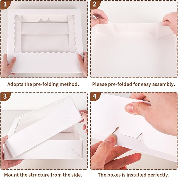 8 Pcs Cookie Boxes,14x10x2.5 Inch Large Bakery Boxes with Window for Pies Chocolate Strawberries Muffins Donuts Pastry Dessert Christmas(Brown) (White, 14 * 10 * 2.5inch/8pcs)