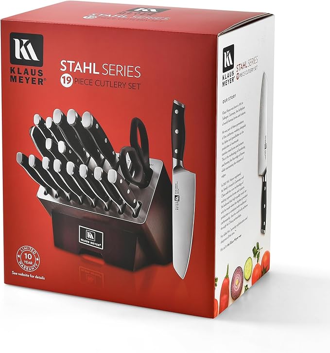 Klaus Meyer Stahl 19 Piece High Carbon Exclusive German Steel Knife Block Set (Black)